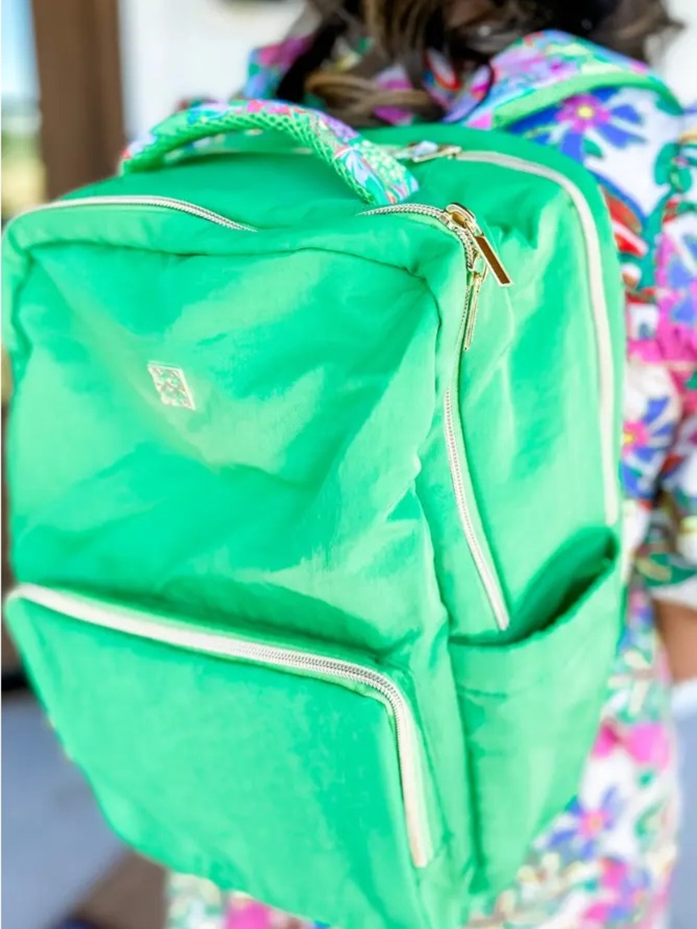 NWT Mary Square Travel Backpack in Pine vibrant green with Gold Hardware